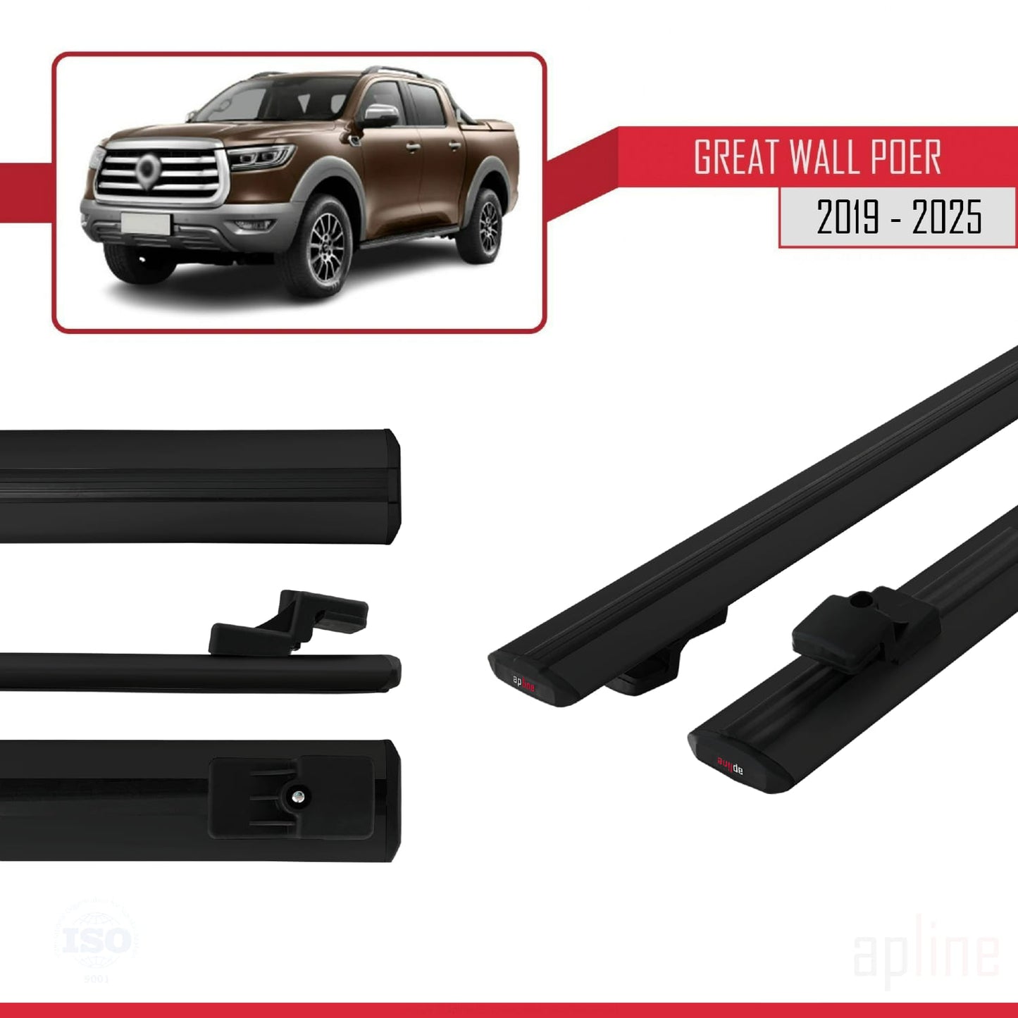 Kompatibel mit Great Wall Poer 2019-2025 BASIC Model Relingträger Dachträger Auto Gepäckträger Schwarz Aluminium 2 Stangen