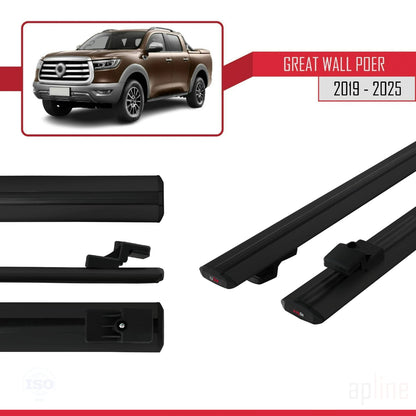 Kompatibel mit Great Wall Poer 2019-2025 BASIC Model Relingträger Dachträger Auto Gepäckträger Schwarz Aluminium 2 Stangen