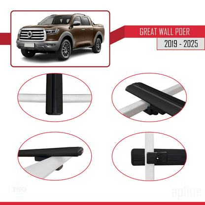 Kompatibel mit Great Wall Poer 2019-2025 BASIC Model Relingträger Dachträger Auto Gepäckträger Schwarz Aluminium 2 Stangen