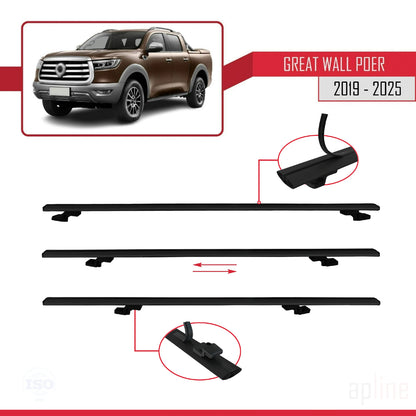 Kompatibel mit Great Wall Poer 2019-2025 BASIC Model Relingträger Dachträger Auto Gepäckträger Schwarz Aluminium 2 Stangen