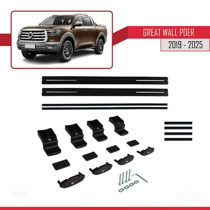 Kompatibel mit Great Wall Poer 2019-2025 BASIC Model Relingträger Dachträger Auto Gepäckträger Schwarz Aluminium 2 Stangen