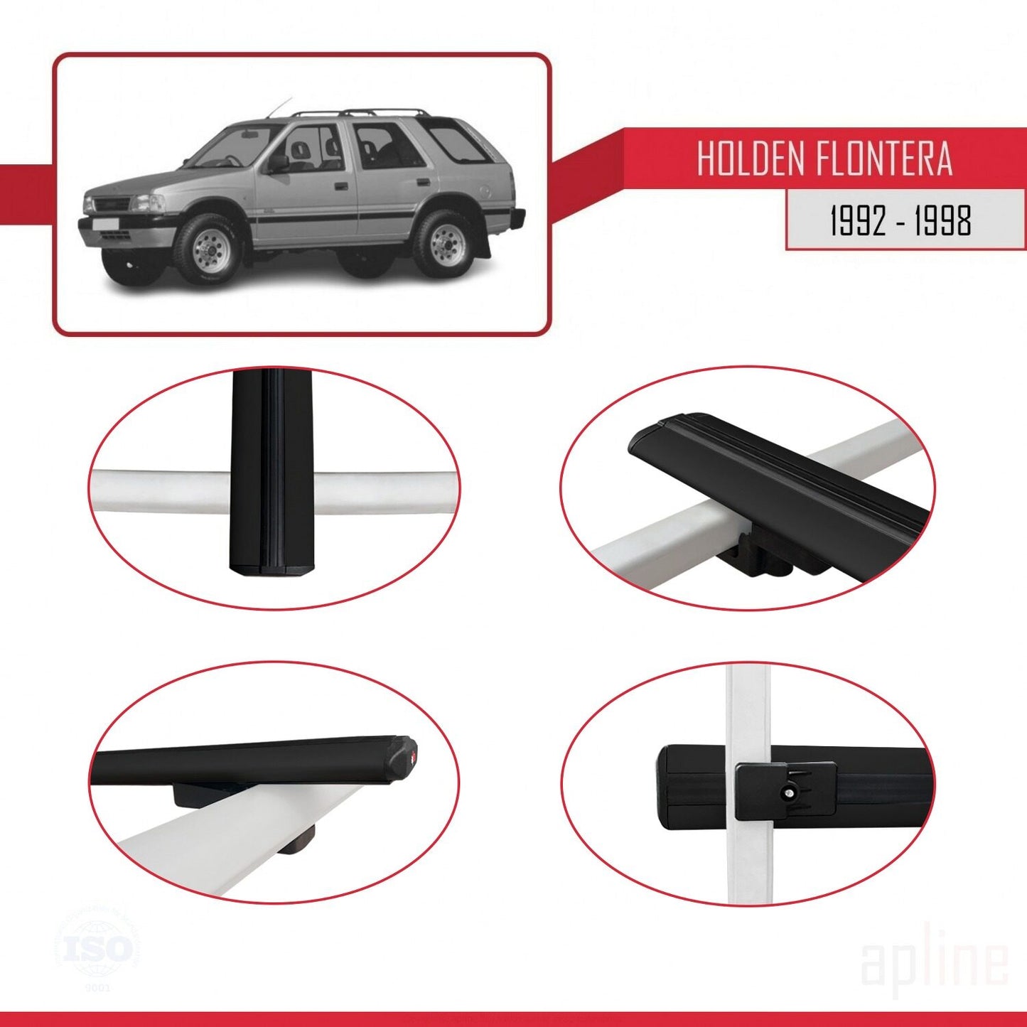 Kompatibel mit Holden Frontera 1992-1998 BASIC Model Relingträger Dachträger Auto Gepäckträger Schwarz Aluminium 3 Stangen