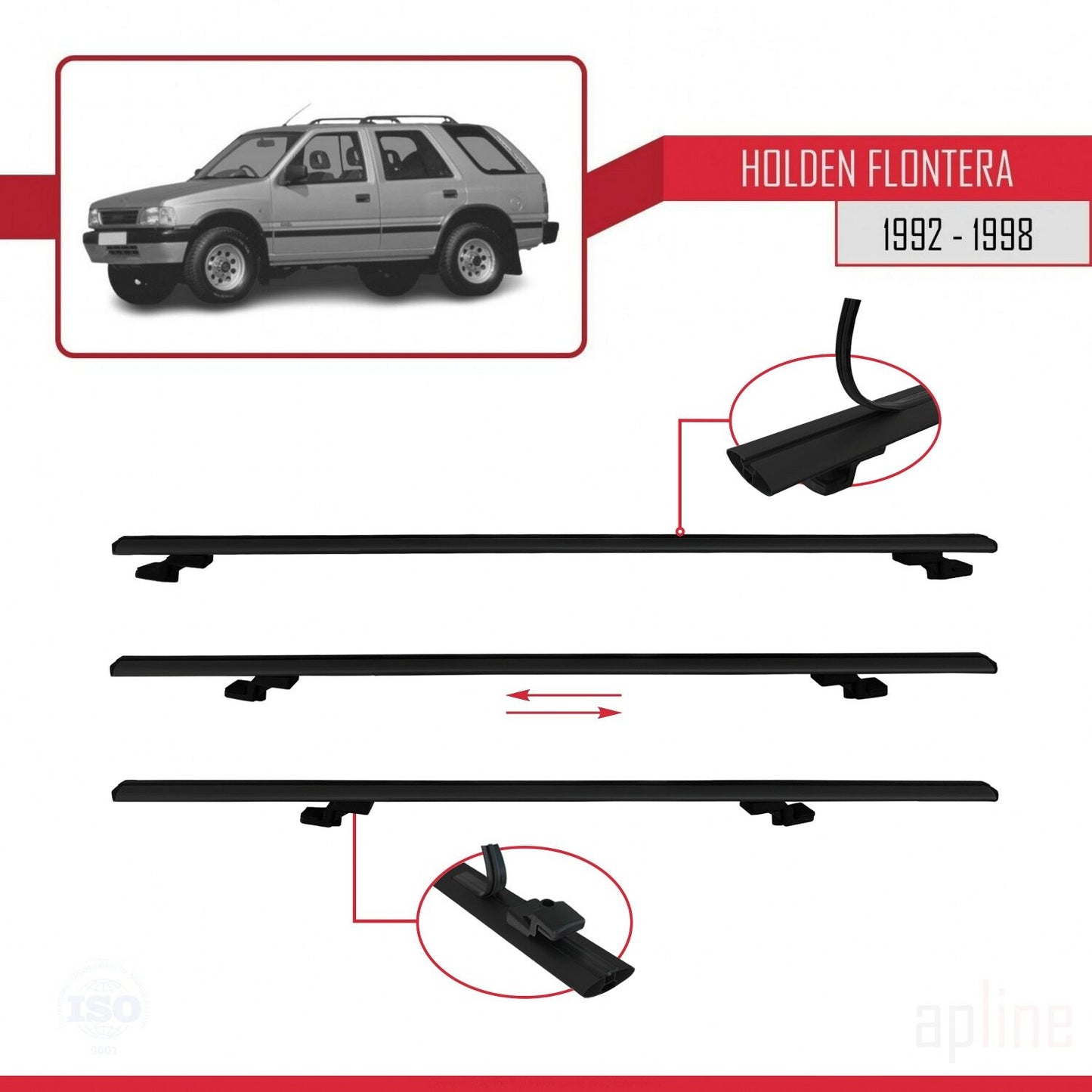 Compatible with Holden Frontera 1992-1998 BASIC Model Car Roof Rack Cross Bar Black Aluminium 2 Bars
