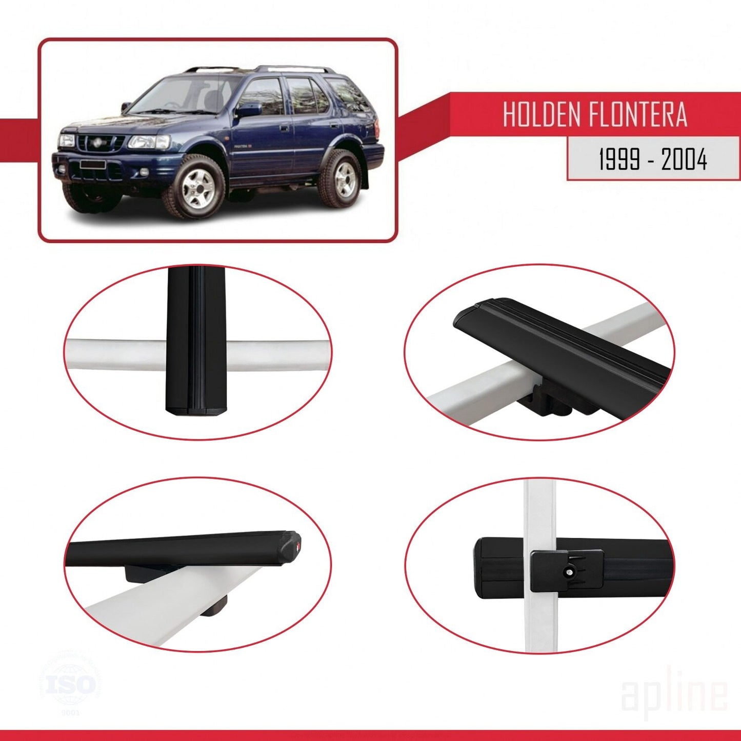 Compatible with Holden Frontera 2 1999-2004 BASIC Model Car Roof Rack Cross Bar Black Aluminium 2 Bars