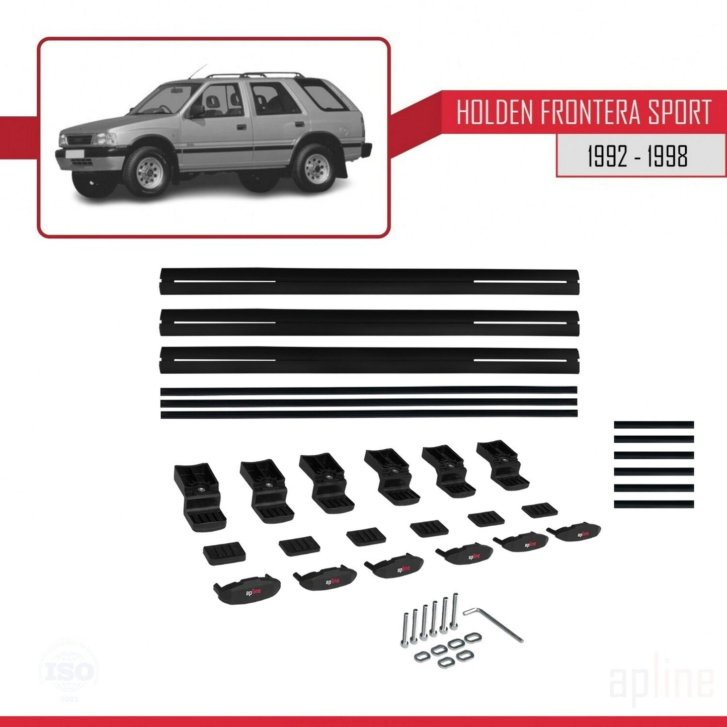 Compatible with Holden Frontera Sport 1992-1998 BASIC Model Car Roof Rack Cross Bar Black Aluminium 3 Bars