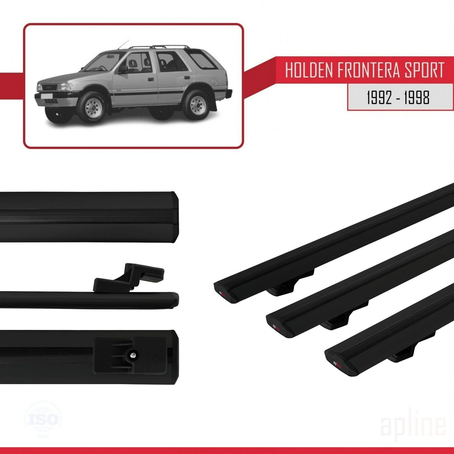 Compatible with Holden Frontera Sport 1992-1998 BASIC Model Car Roof Rack Cross Bar Black Aluminium 3 Bars