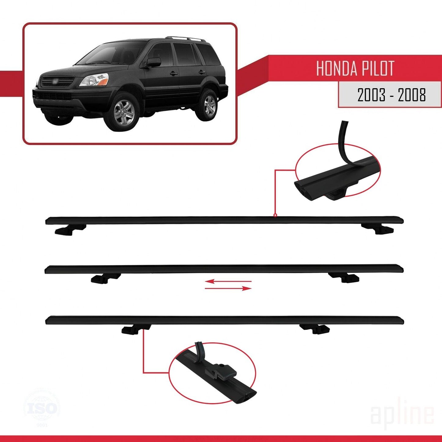 Kompatibel mit Honda Pilot 2003-2008 BASIC Model Relingträger Dachträger Auto Gepäckträger Schwarz Aluminium 2 Stangen