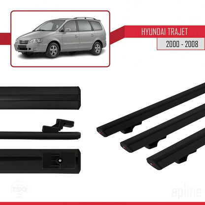 Compatible avec Hyundai Trajet 2000-2008 BASIC Model Barres de Toit Railing Porte-Bagages de Voiture Noir Aluminium 3 Barres