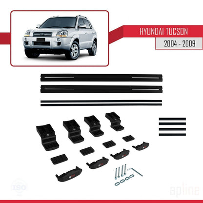 Compatible avec Hyundai Tucson (JM) 2004-2009 BASIC Model Barres de Toit Railing Porte-Bagages de Voiture Noir Aluminium 2 Barres