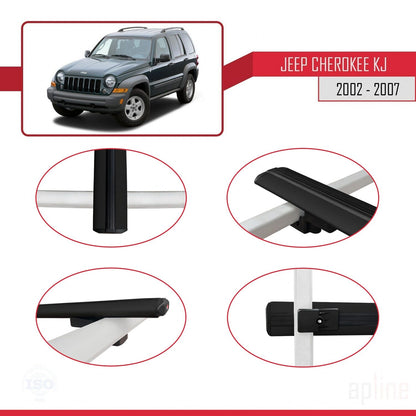 Compatible avec Jeep Cherokee 3 (KJ) 2002-2007 BASIC Model Barres de Toit Railing Porte-Bagages de Voiture Noir Aluminium 2 Barres