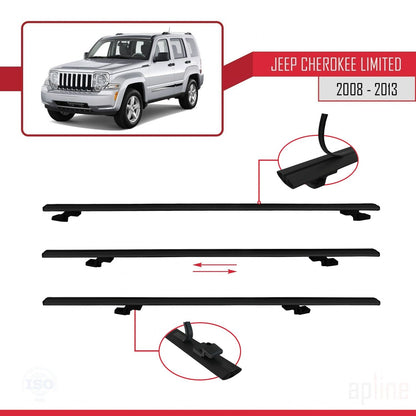 Compatible avec Jeep Cherokee 4 (KK) 2008-2013 BASIC Model Barres de Toit Railing Porte-Bagages de Voiture Noir Aluminium 3 Barres