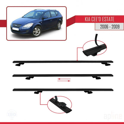 Compatible avec Kia Ceed (ED) Break Pre-Facelift 2006-2009 BASIC Model Barres de Toit Railing Porte-Bagages de Voiture Noir Aluminium 3 Barres