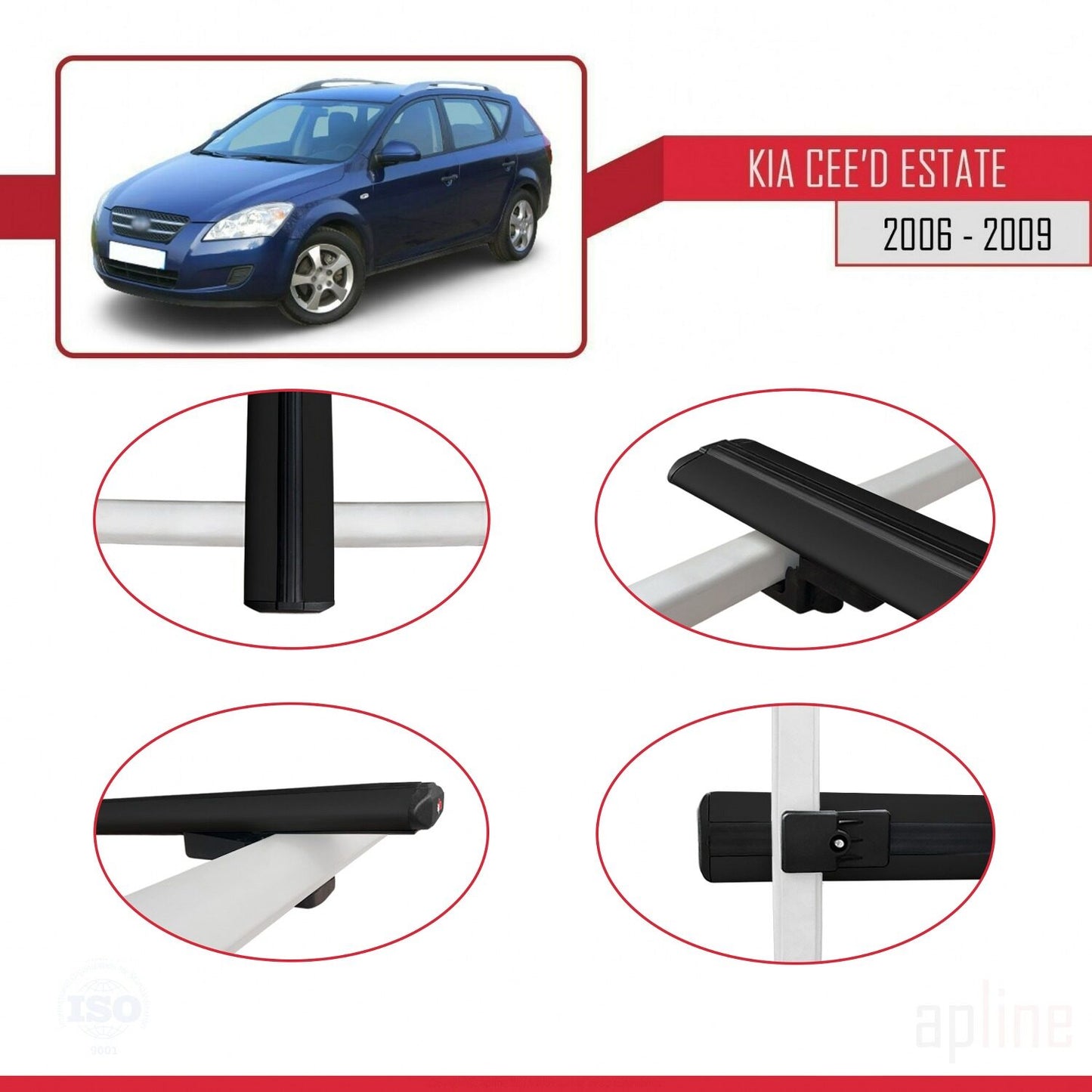 Compatible avec Kia Ceed (ED) Break Pre-Facelift 2006-2009 BASIC Model Barres de Toit Railing Porte-Bagages de Voiture Noir Aluminium 2 Barres