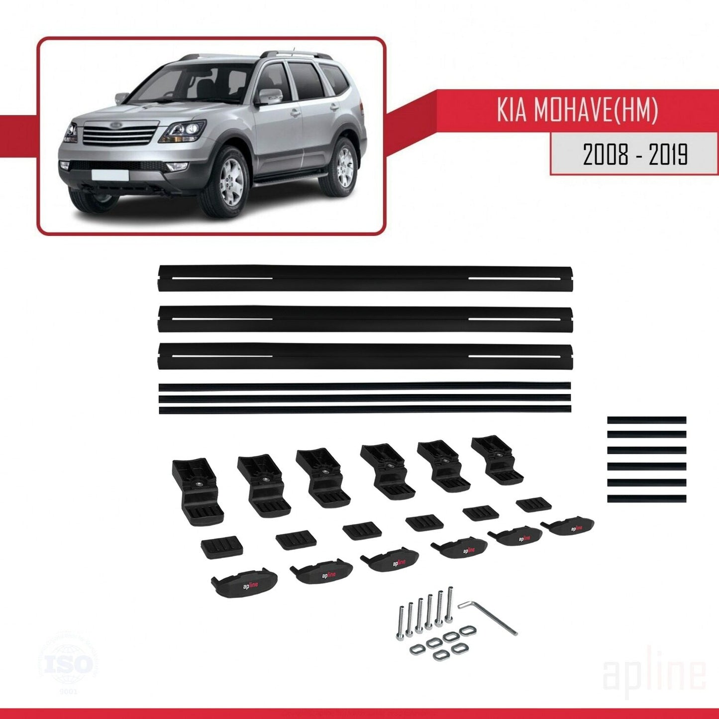 Kompatibel mit Kia Mohave (HM) 2008-2019 BASIC Model Relingträger Dachträger Auto Gepäckträger Schwarz Aluminium 3 Stangen