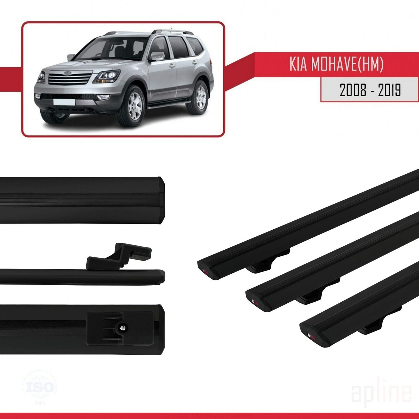 Kompatibel mit Kia Mohave (HM) 2008-2019 BASIC Model Relingträger Dachträger Auto Gepäckträger Schwarz Aluminium 3 Stangen