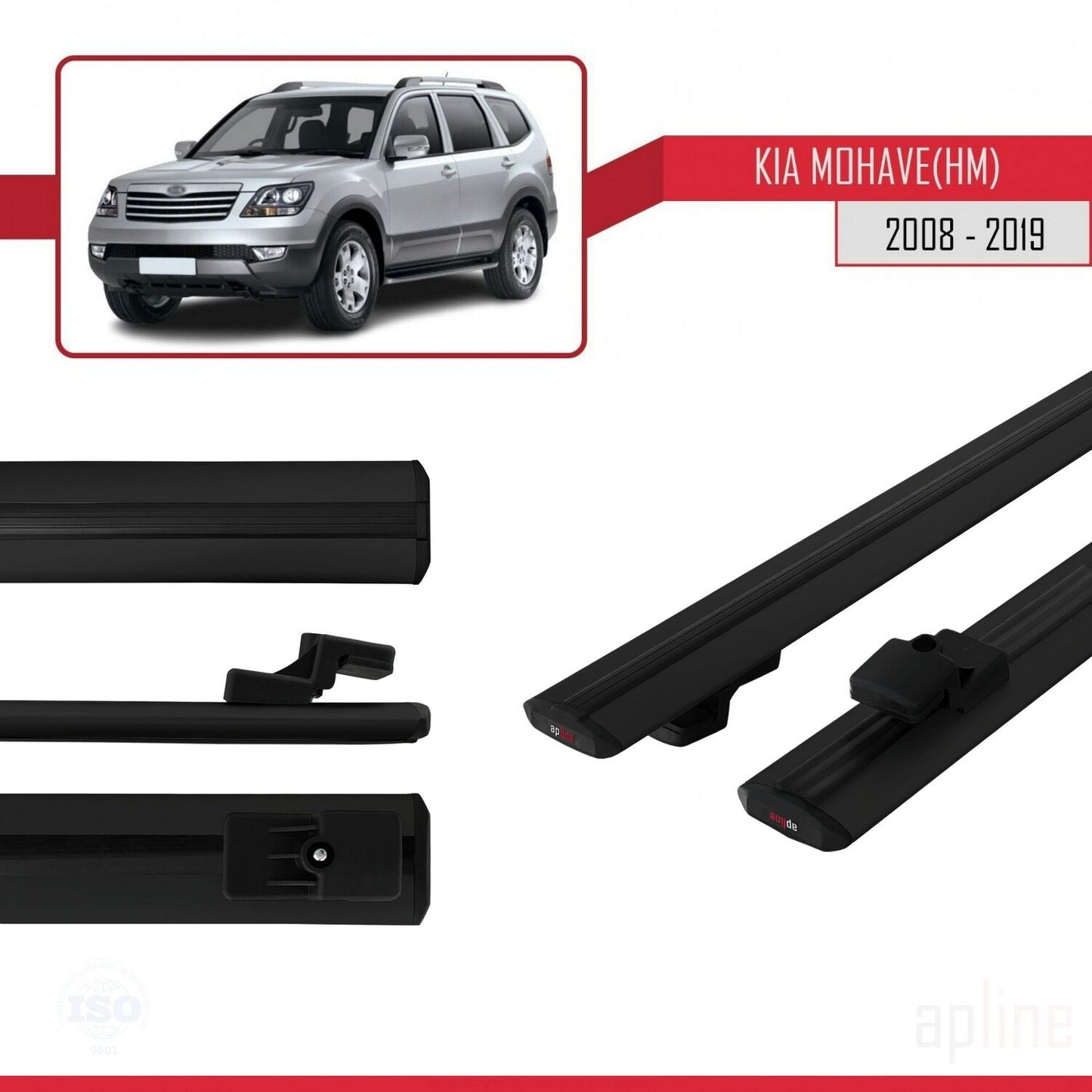 Kompatibel mit Kia Mohave (HM) 2008-2019 BASIC Model Relingträger Dachträger Auto Gepäckträger Schwarz Aluminium 2 Stangen