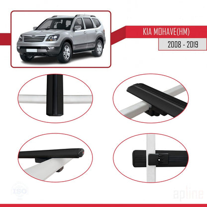 Kompatibel mit Kia Mohave (HM) 2008-2019 BASIC Model Relingträger Dachträger Auto Gepäckträger Schwarz Aluminium 2 Stangen