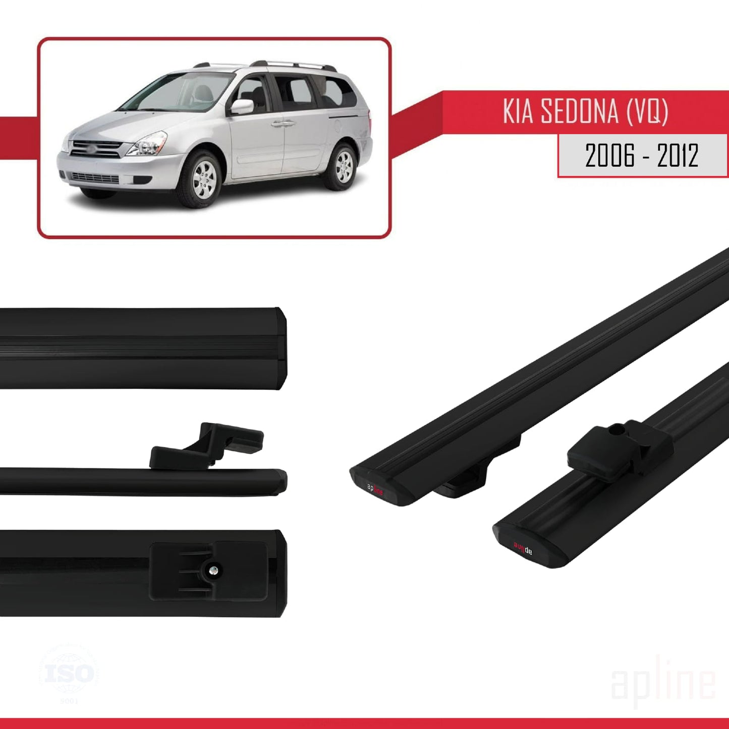 Compatible avec Kia Sedona 2 (VQ) 2006-2012 BASIC Model Barres de Toit Railing Porte-Bagages de Voiture Noir Aluminium 2 Barres