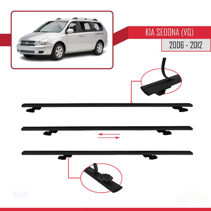 Compatible avec Kia Sedona 2 (VQ) 2006-2012 BASIC Model Barres de Toit Railing Porte-Bagages de Voiture Noir Aluminium 2 Barres