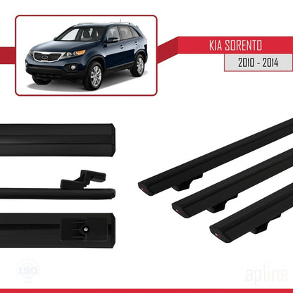 Kompatibel mit Kia Sorento 2 (XM) 2010-2014 BASIC Model Relingträger Dachträger Auto Gepäckträger Schwarz Aluminium 3 Stangen