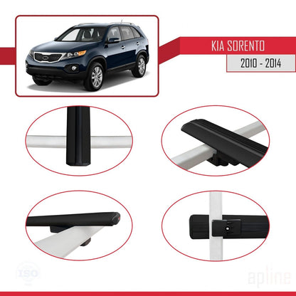 Kompatibel mit Kia Sorento 2 (XM) 2010-2014 BASIC Model Relingträger Dachträger Auto Gepäckträger Schwarz Aluminium 3 Stangen