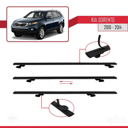Kompatibel mit Kia Sorento 2 (XM) 2010-2014 BASIC Model Relingträger Dachträger Auto Gepäckträger Schwarz Aluminium 3 Stangen
