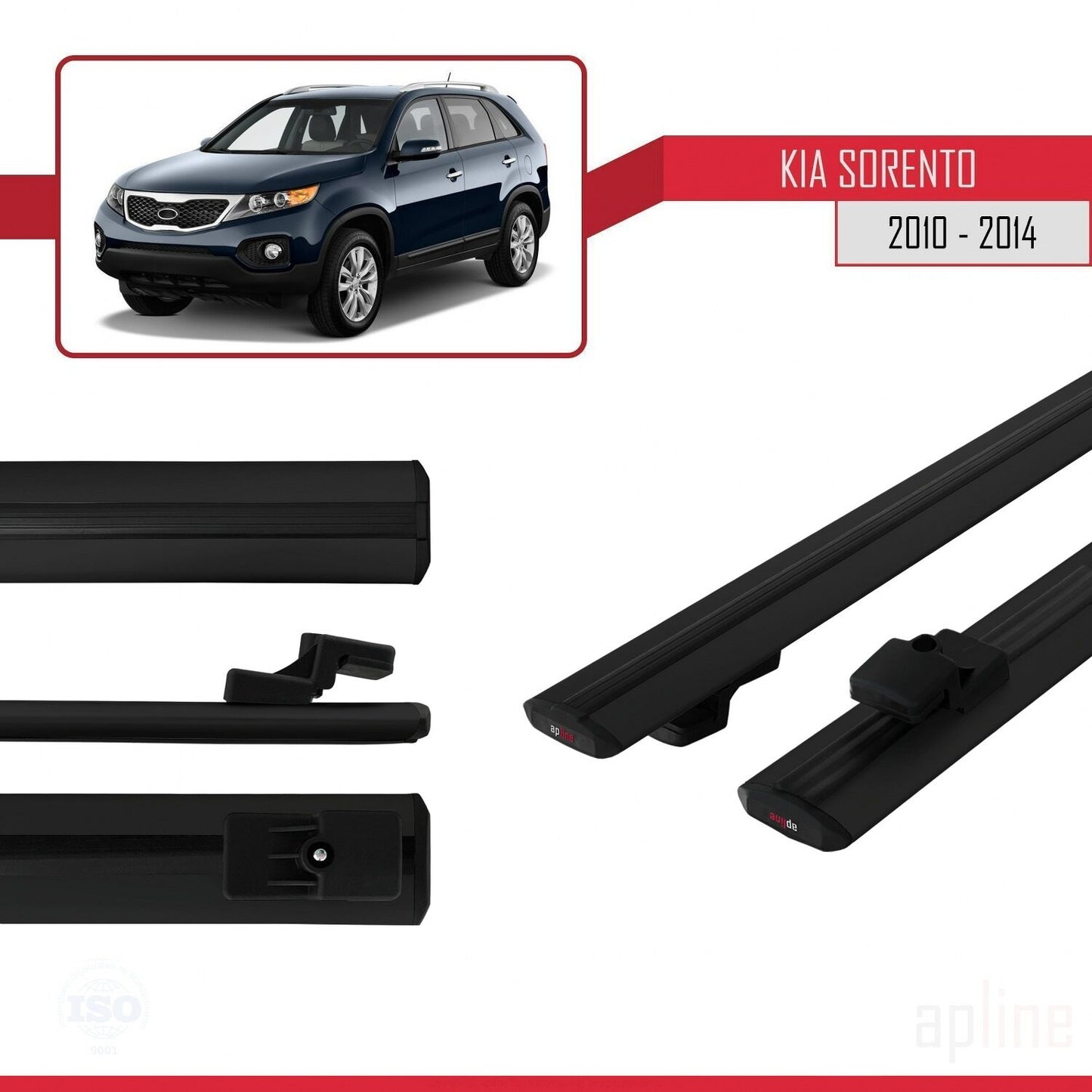 Kompatibel mit Kia Sorento 2 (XM) 2010-2014 BASIC Model Relingträger Dachträger Auto Gepäckträger Schwarz Aluminium 2 Stangen
