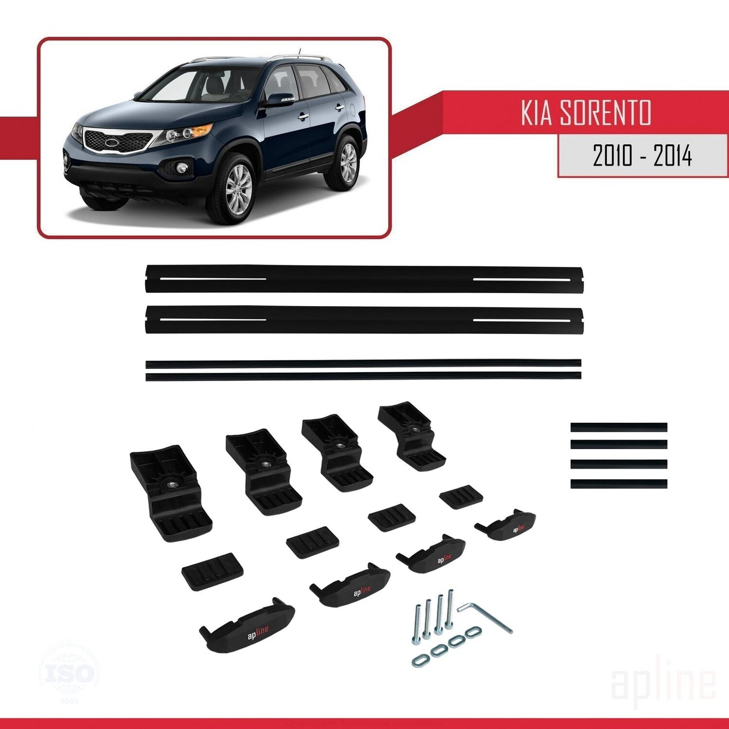 Kompatibel mit Kia Sorento 2 (XM) 2010-2014 BASIC Model Relingträger Dachträger Auto Gepäckträger Schwarz Aluminium 2 Stangen