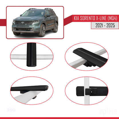 Compatible avec Kia Sorento 4 (MQ4) X-Line 2021-2025 BASIC Model Barres de Toit Railing Porte-Bagages de Voiture Noir Aluminium 3 Barres
