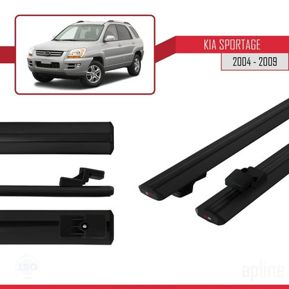 Kompatibel mit Kia Sportage 2 (JE) 2004-2009 BASIC Model Relingträger Dachträger Auto Gepäckträger Schwarz Aluminium 2 Stangen