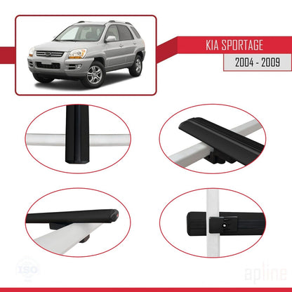 Kompatibel mit Kia Sportage 2 (JE) 2004-2009 BASIC Model Relingträger Dachträger Auto Gepäckträger Schwarz Aluminium 2 Stangen