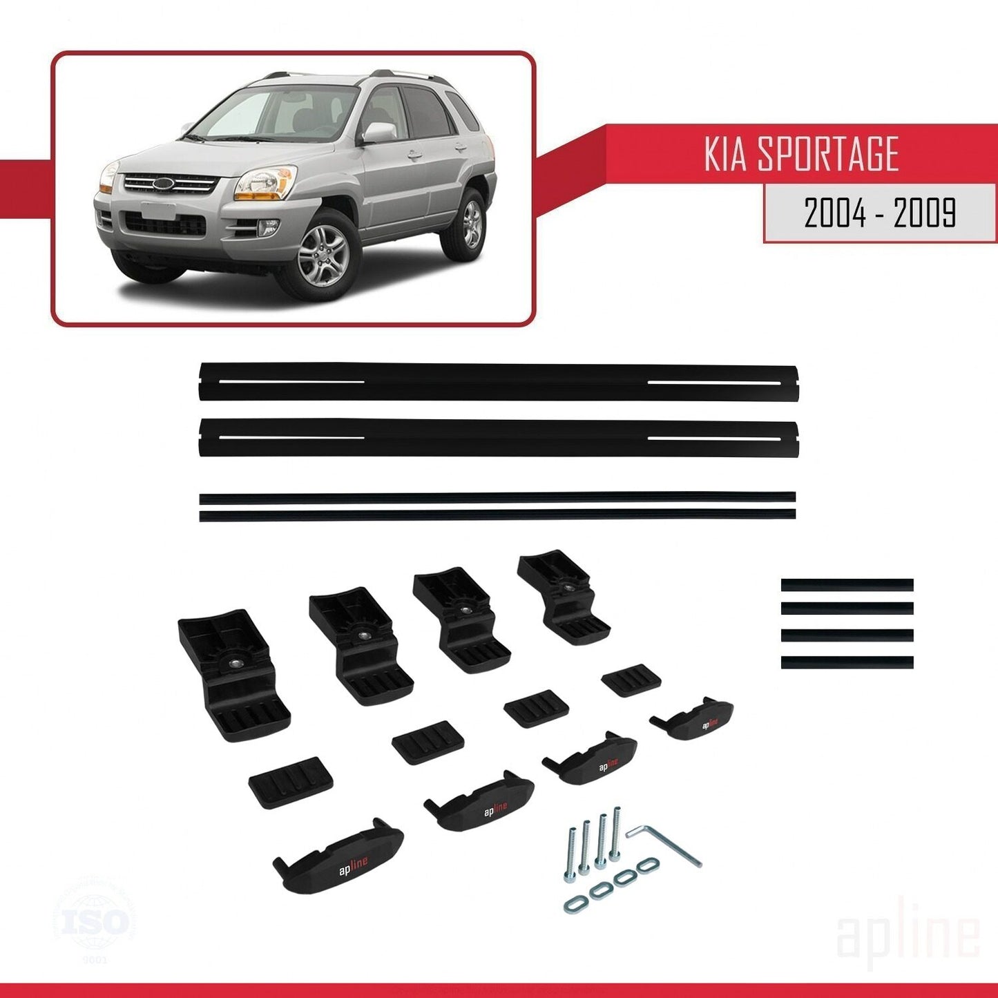 Kompatibel mit Kia Sportage 2 (JE) 2004-2009 BASIC Model Relingträger Dachträger Auto Gepäckträger Schwarz Aluminium 2 Stangen