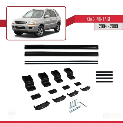 Kompatibel mit Kia Sportage 2 (JE) 2004-2009 BASIC Model Relingträger Dachträger Auto Gepäckträger Schwarz Aluminium 2 Stangen