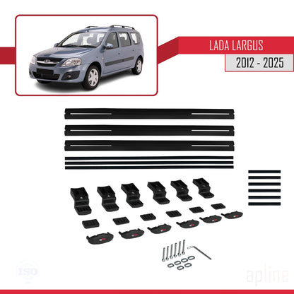 Kompatibel mit Lada Largus 2012-2025 BASIC Model Relingträger Dachträger Auto Gepäckträger Schwarz Aluminium 3 Stangen