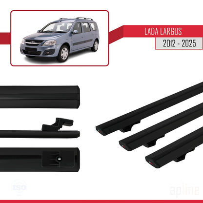 Kompatibel mit Lada Largus 2012-2025 BASIC Model Relingträger Dachträger Auto Gepäckträger Schwarz Aluminium 3 Stangen
