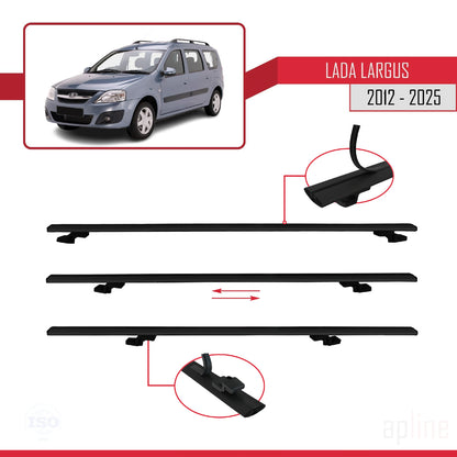 Kompatibel mit Lada Largus 2012-2025 BASIC Model Relingträger Dachträger Auto Gepäckträger Schwarz Aluminium 3 Stangen