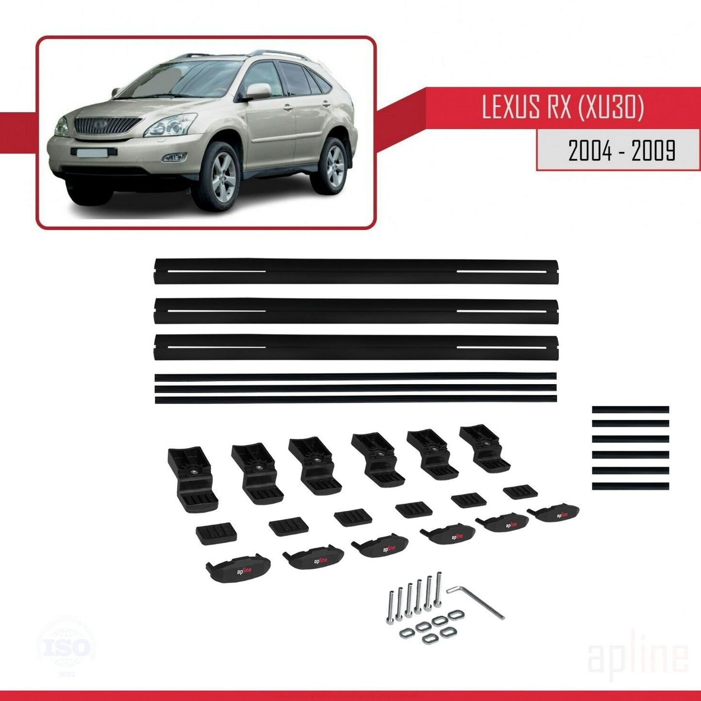 Kompatibel mit Lexus RX 2 (XU30) 2004-2009 BASIC Model Relingträger Dachträger Auto Gepäckträger Schwarz Aluminium 3 Stangen