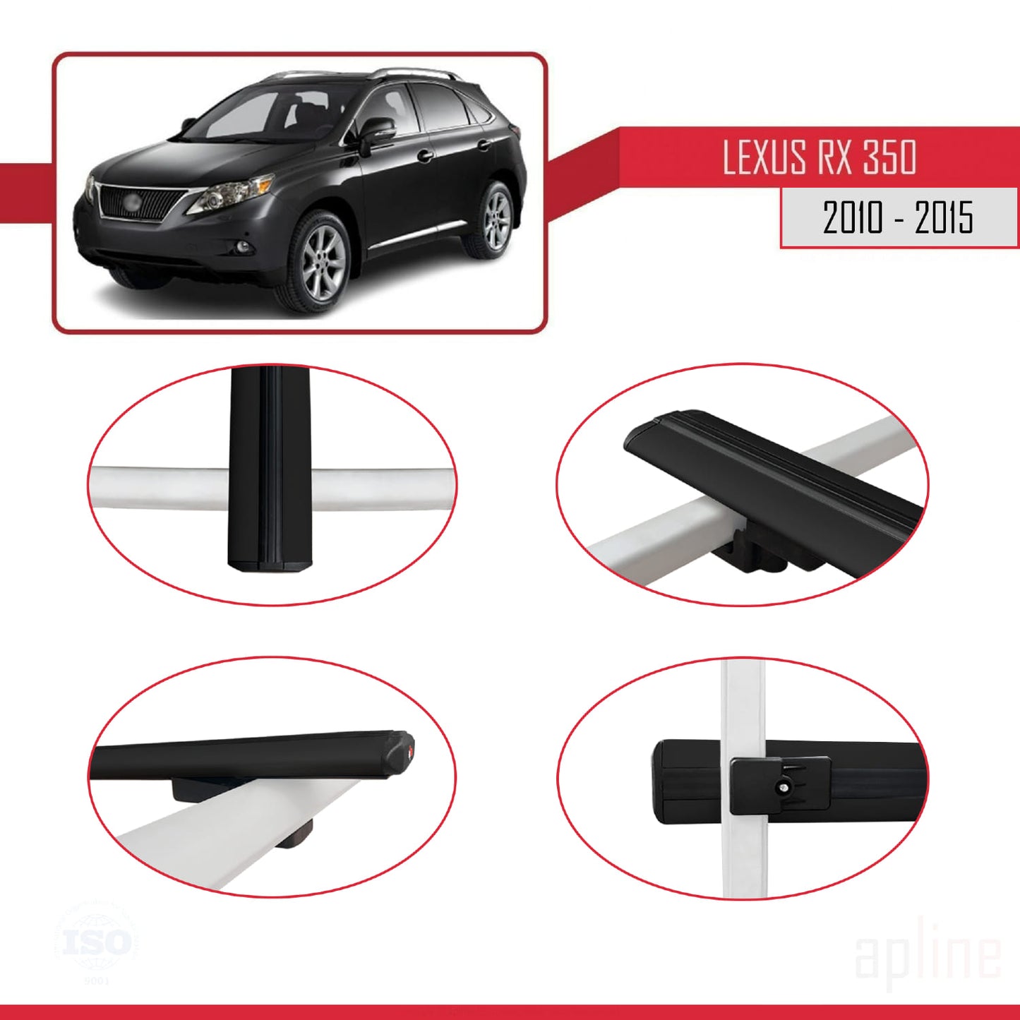 Kompatibel mit Lexus RX 3 (AL10) 2010-2015 BASIC Model Relingträger Dachträger Auto Gepäckträger Schwarz Aluminium 3 Stangen