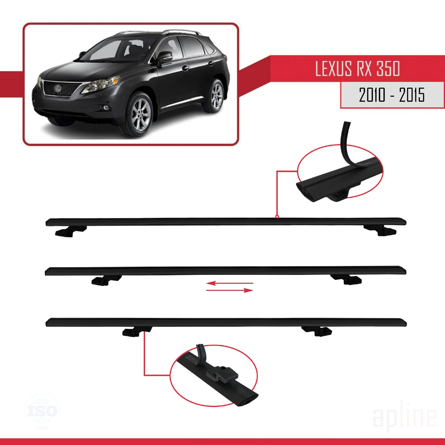 Kompatibel mit Lexus RX 3 (AL10) 2010-2015 BASIC Model Relingträger Dachträger Auto Gepäckträger Schwarz Aluminium 3 Stangen