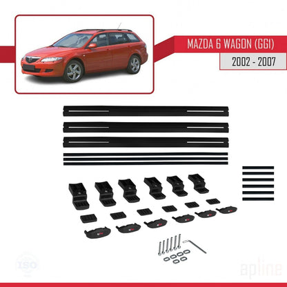 Compatible avec Mazda 6 I (GG1) 2002-2007 BASIC Model Barres de Toit Railing Porte-Bagages de Voiture Noir Aluminium 3 Barres