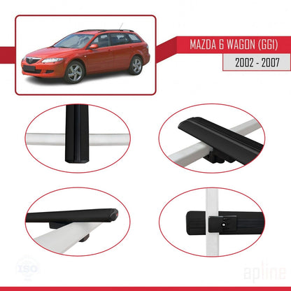 Compatible avec Mazda 6 I (GG1) 2002-2007 BASIC Model Barres de Toit Railing Porte-Bagages de Voiture Noir Aluminium 2 Barres