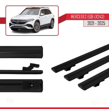 Compatible with Mercedes EQB (X243) 2021-2025 BASIC Model Car Roof Rack Cross Bar Black Aluminium 3 Bars