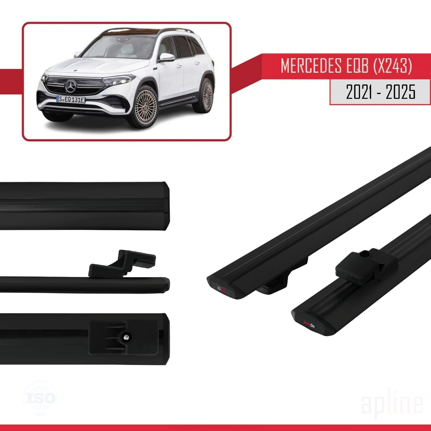 Kompatibel mit Mercedes EQB (X243) 2021-2025 BASIC Model Relingträger Dachträger Auto Gepäckträger Schwarz Aluminium 2 Stangen