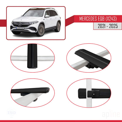 Kompatibel mit Mercedes EQB (X243) 2021-2025 BASIC Model Relingträger Dachträger Auto Gepäckträger Schwarz Aluminium 2 Stangen