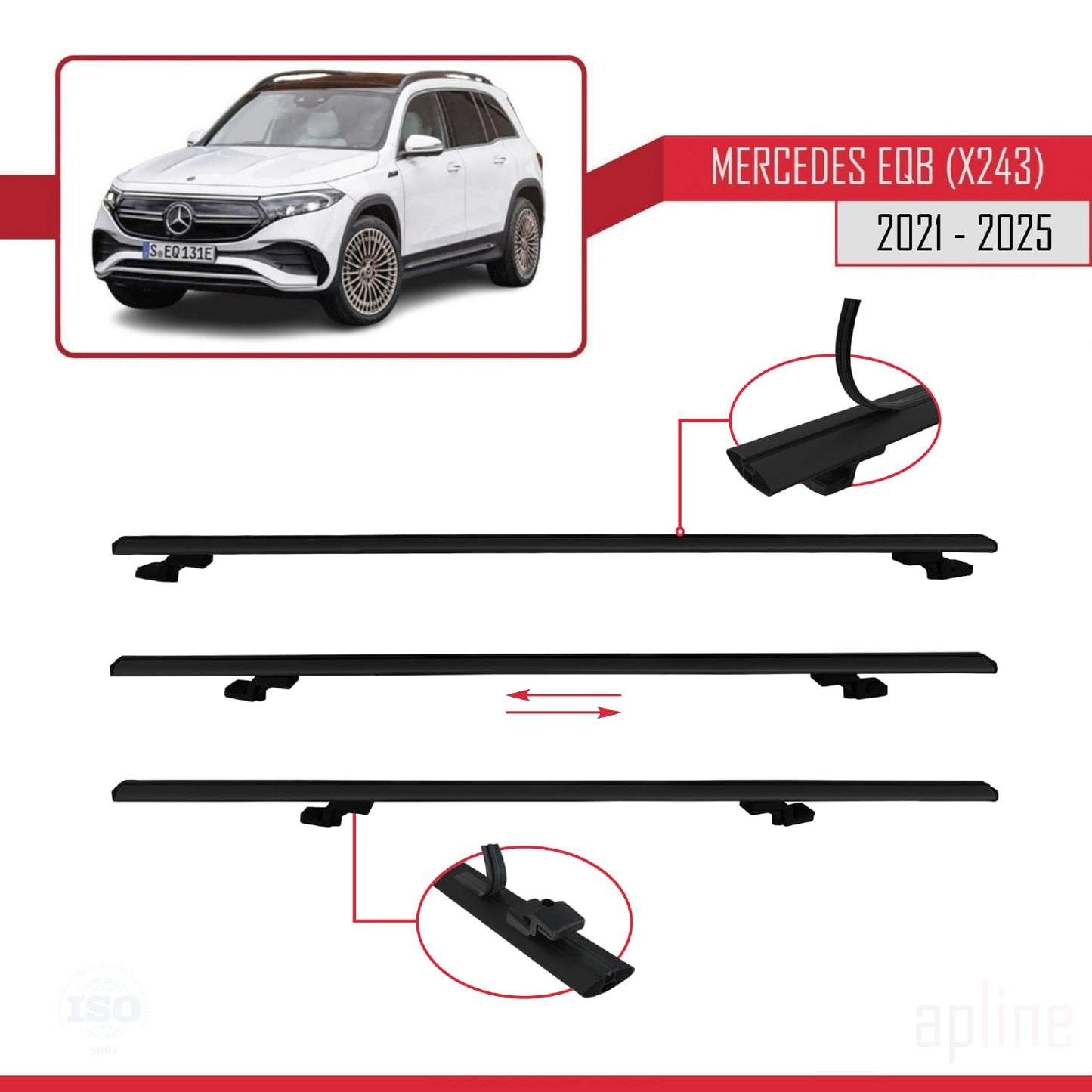 Kompatibel mit Mercedes EQB (X243) 2021-2025 BASIC Model Relingträger Dachträger Auto Gepäckträger Schwarz Aluminium 2 Stangen