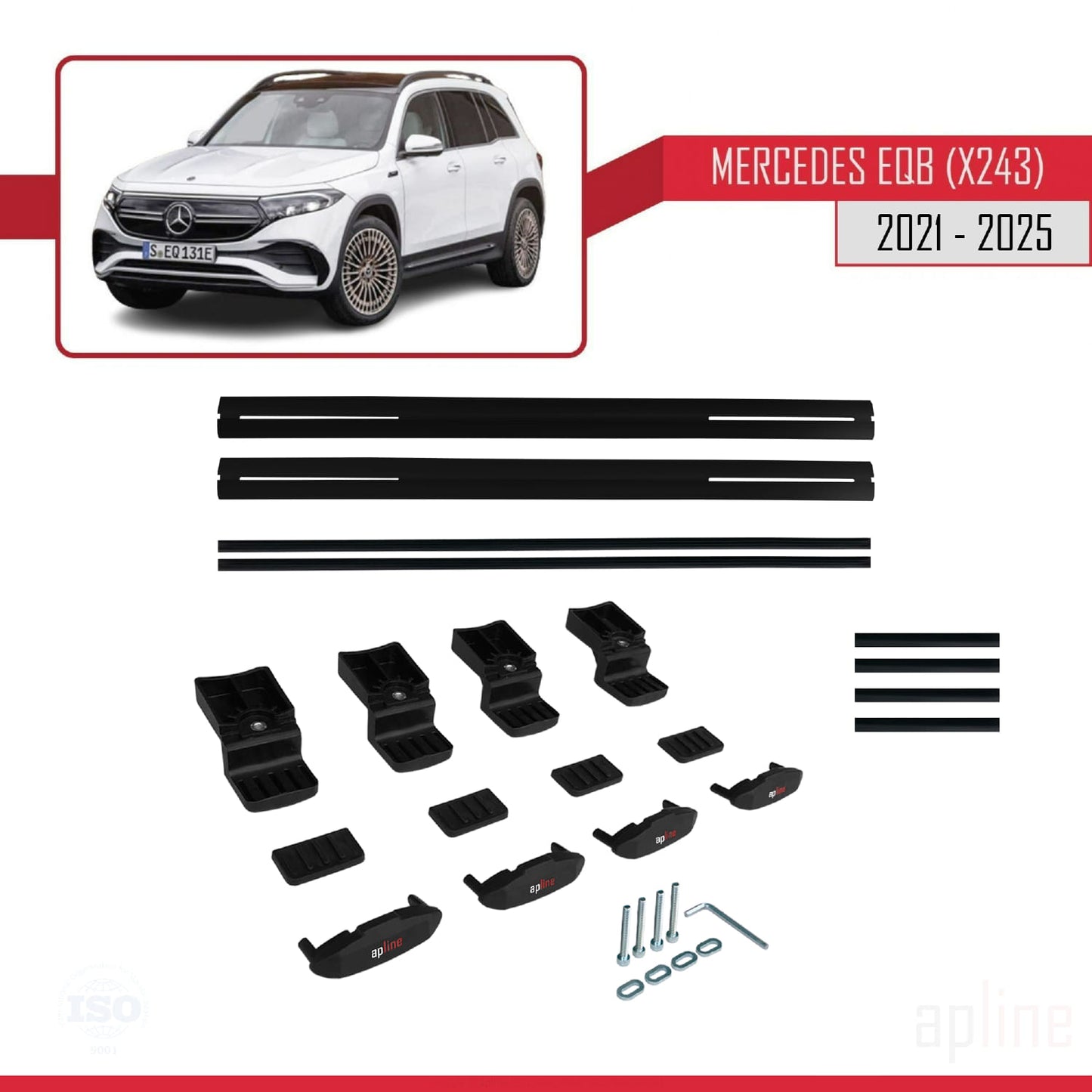 Kompatibel mit Mercedes EQB (X243) 2021-2025 BASIC Model Relingträger Dachträger Auto Gepäckträger Schwarz Aluminium 2 Stangen