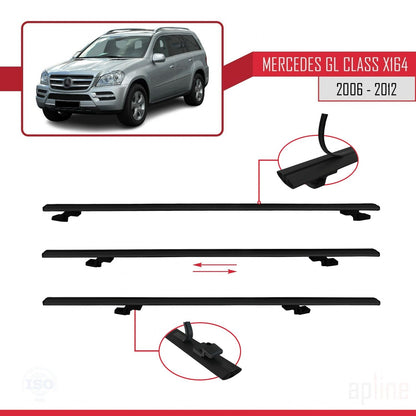 Compatible avec Mercedes Classe GL (X164) 2006-2012 BASIC Model Barres de Toit Railing Porte-Bagages de Voiture Noir Aluminium 3 Barres