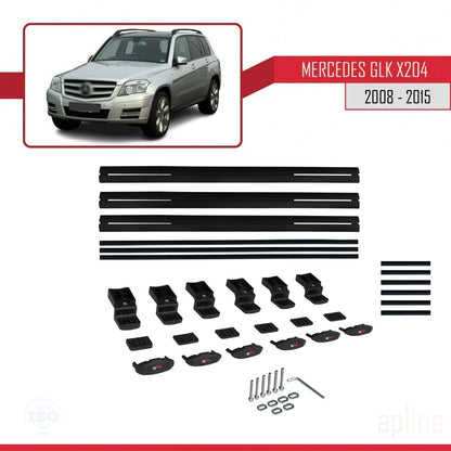 Kompatibel mit Mercedes GLK Klasse (X204) 2008-2015 BASIC Model Relingträger Dachträger Auto Gepäckträger Schwarz Aluminium 3 Stangen