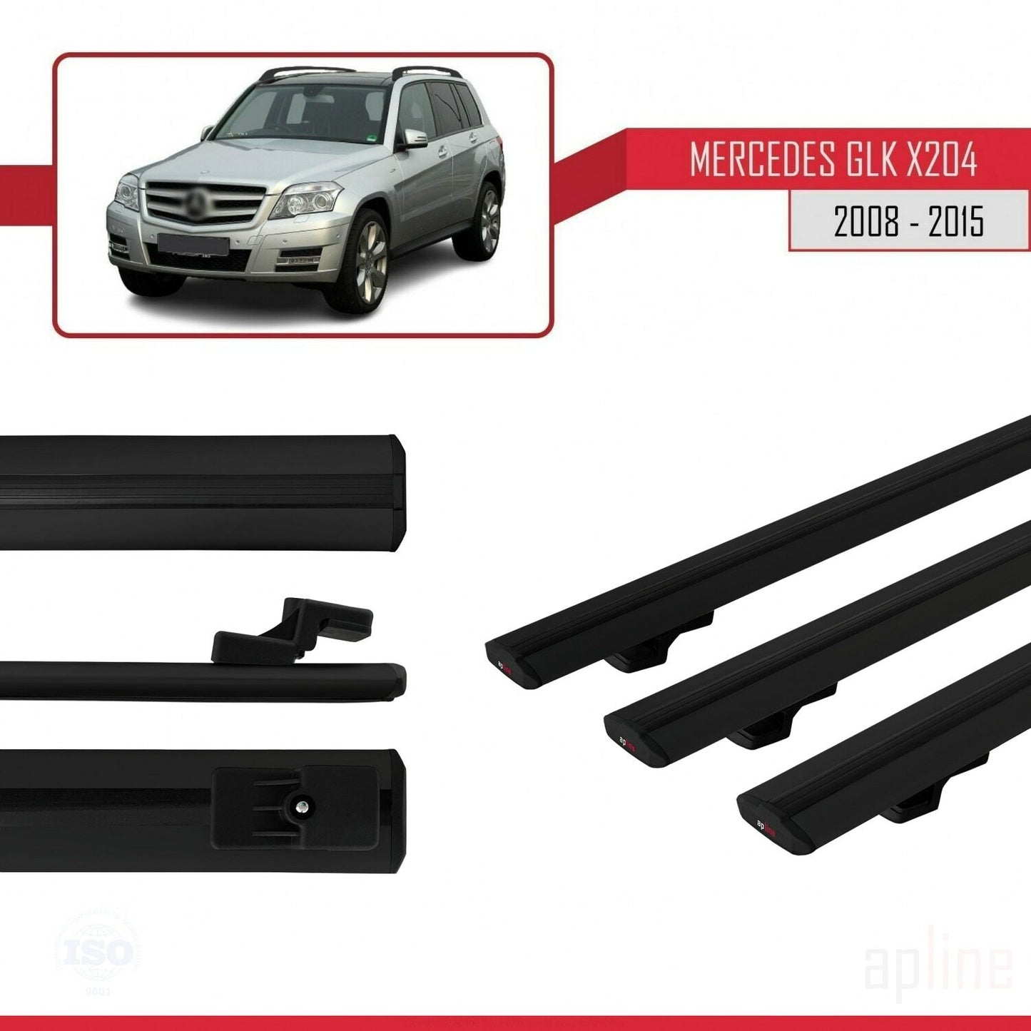 Kompatibel mit Mercedes GLK Klasse (X204) 2008-2015 BASIC Model Relingträger Dachträger Auto Gepäckträger Schwarz Aluminium 3 Stangen