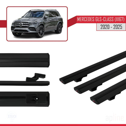 Kompatibel mit Mercedes GLS Klasse (X167) 2020-2025 BASIC Model Relingträger Dachträger Auto Gepäckträger Schwarz Aluminium 3 Stangen
